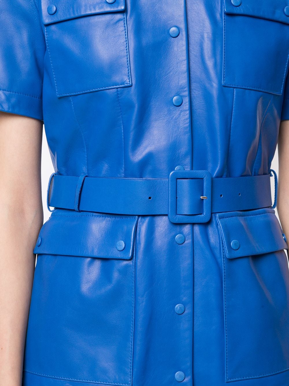 Shop Rochas Short-sleeved Leather Jacket In Blue