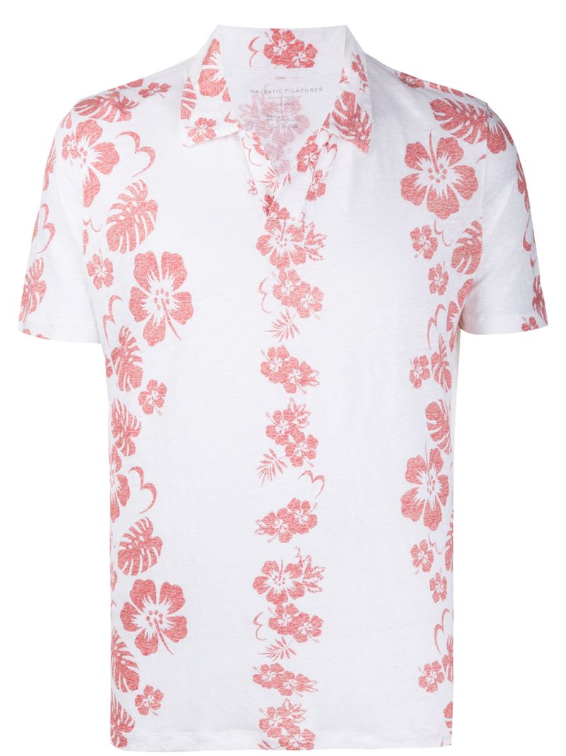 Majestic Floral Print Polo Shirt In White