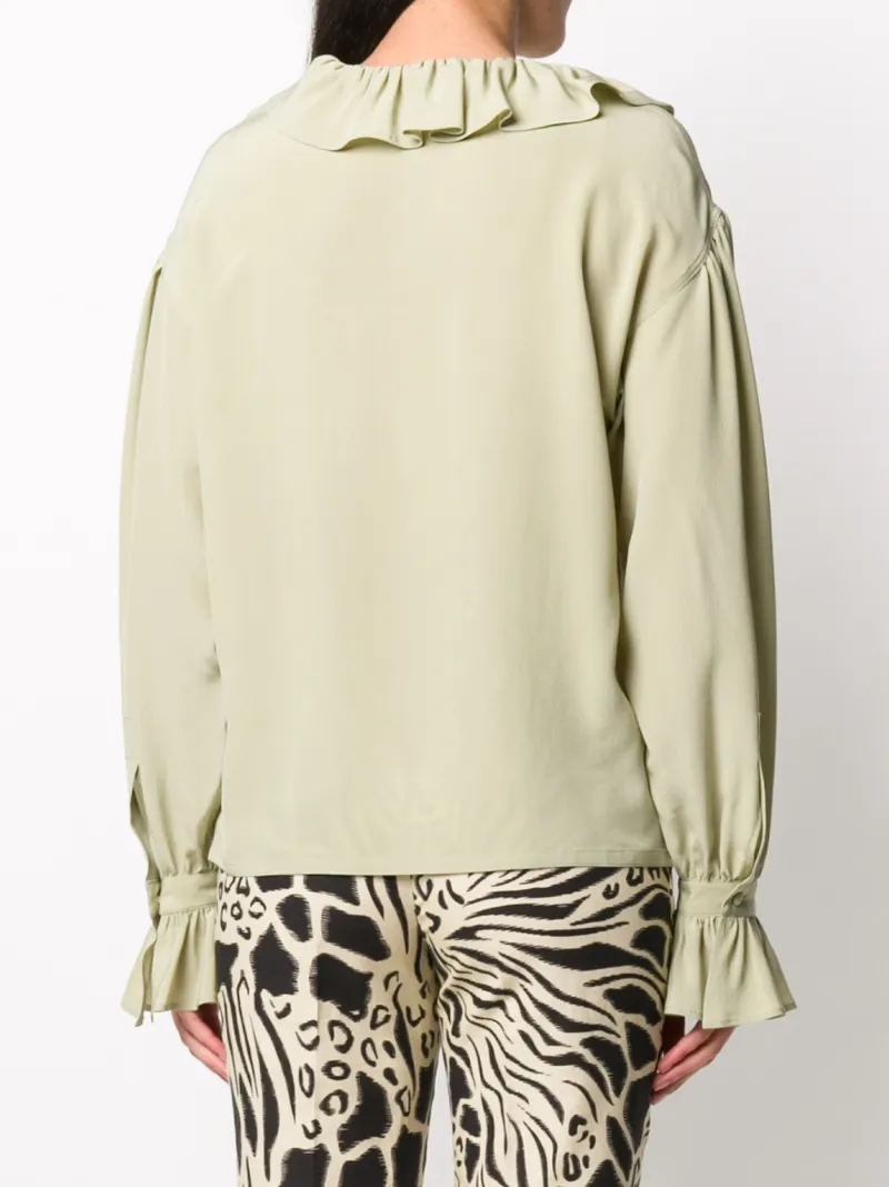 Etro Ruffle Trimmed Silk Blouse In Green