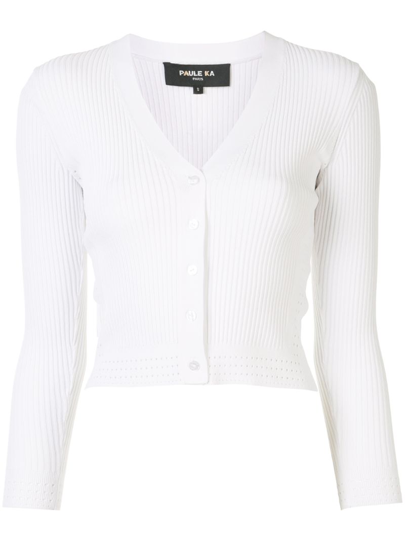 Paule Ka Knitted Ribbed Cardigan In White