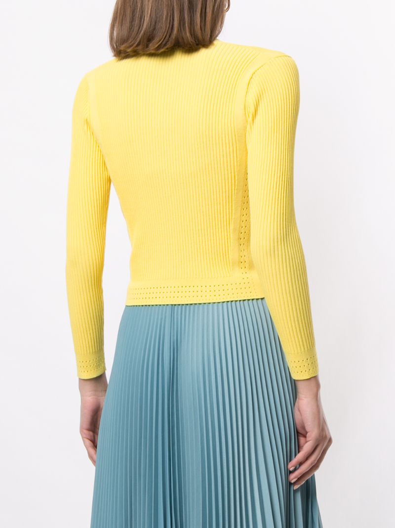 Shop Paule Ka V-neck Ribbed Knit Cardigan In Yellow