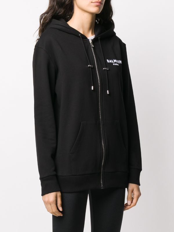 Balmain black discount logo zip hoodie