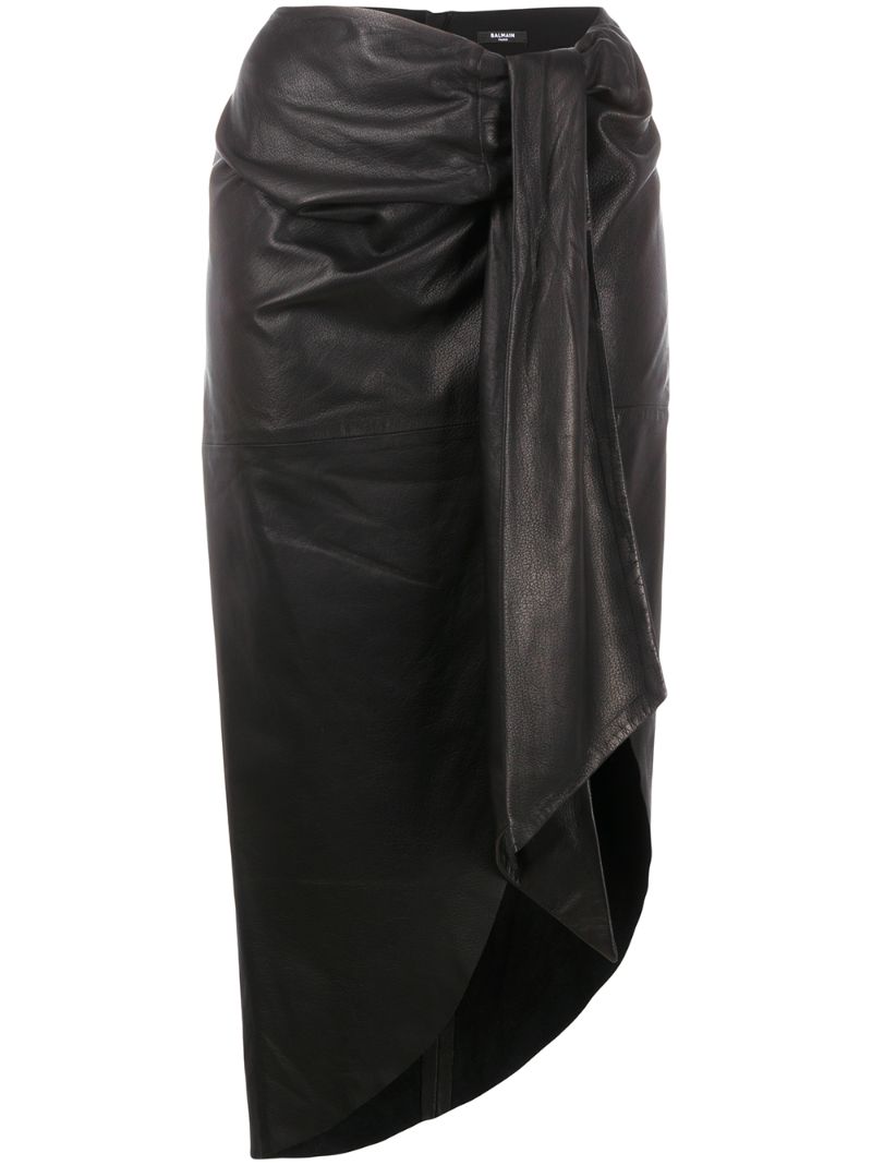 Balmain Lamb Skin Sarong Skirt In Black