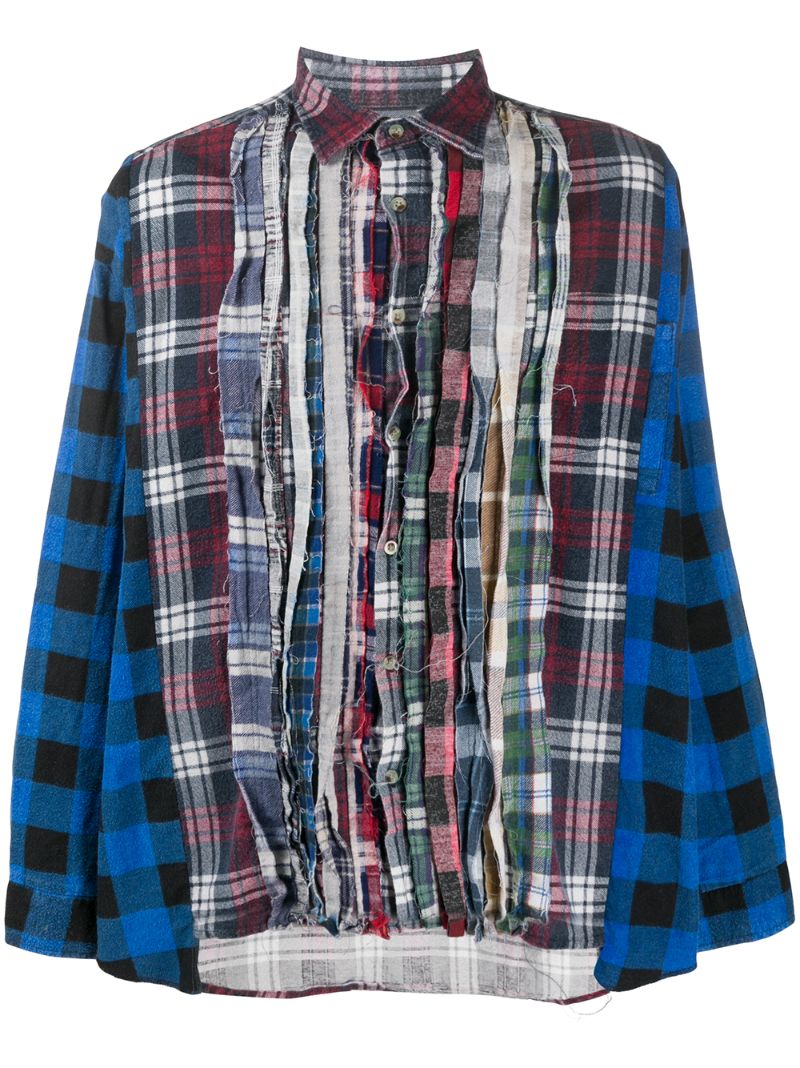 Shop Needles Contrast Panel Plaid Print Shirt In Blue