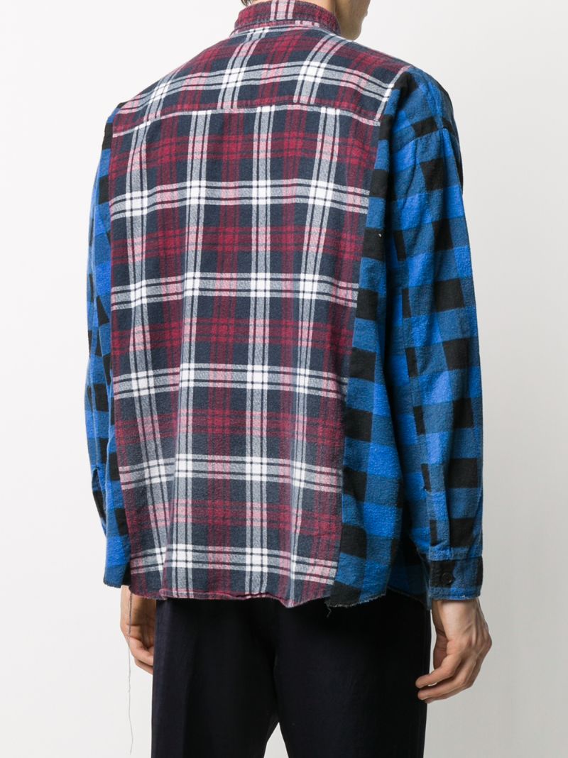 Shop Needles Contrast Panel Plaid Print Shirt In Blue