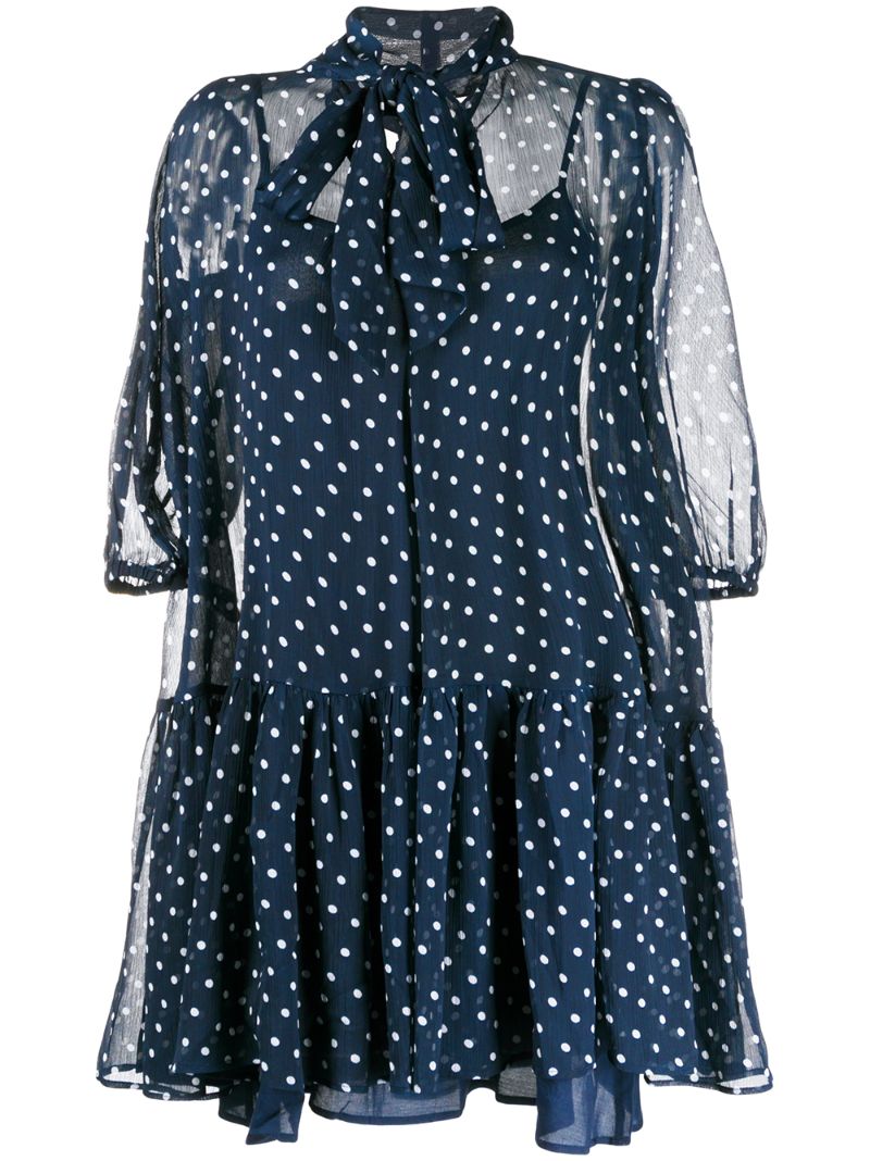 Bytimo Chiffon Bowtie Polka-dot Dress In Blue