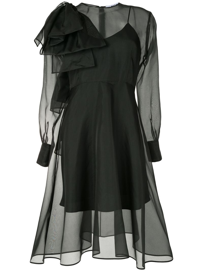 Msgm Bow Detail Semi-sheer Dress In Black