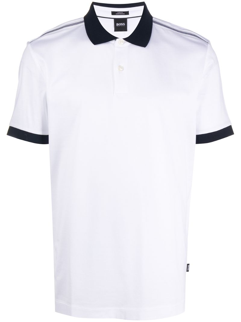 Hugo Boss Two-tone Short-sleeved Polo Shirt In 100 White