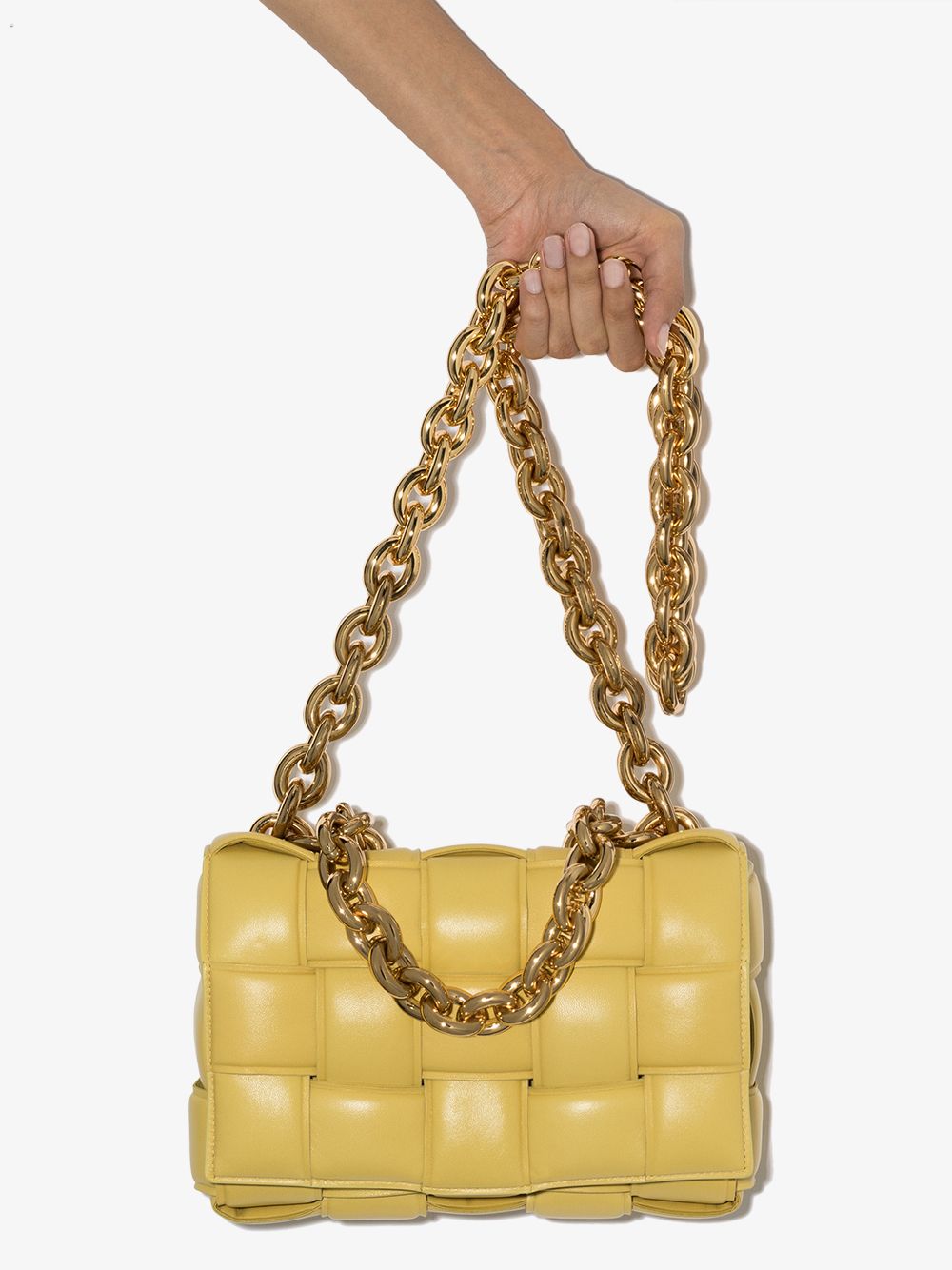 фото Bottega veneta yellow padded cassette chain shoulder bag