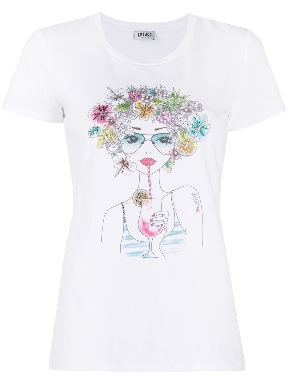 Shop Liu •jo Flower Girl Print T-shirt In White