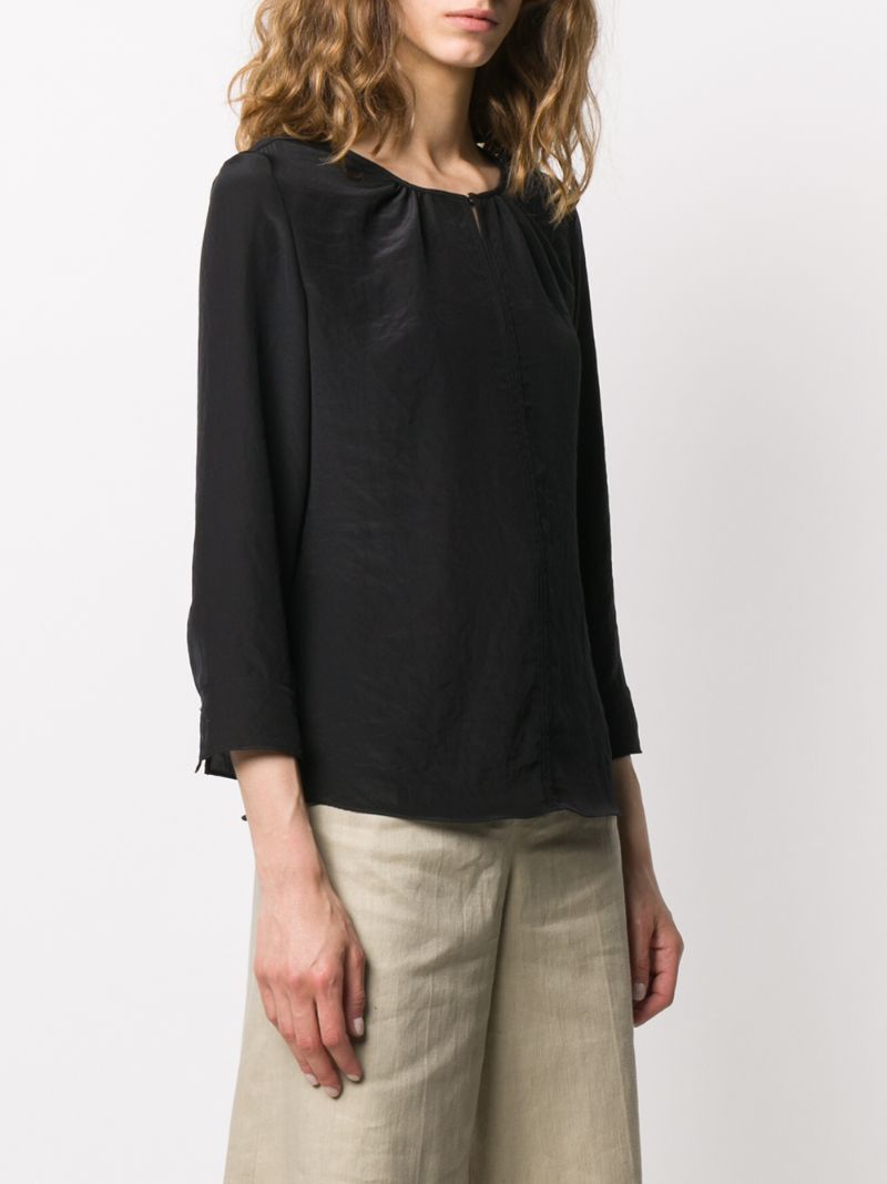 Shop Luisa Cerano Key-hole 3/4 Sleeve Blouse In Black