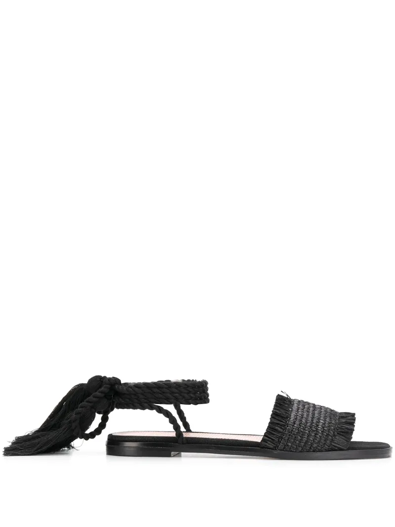 black raffia sandals