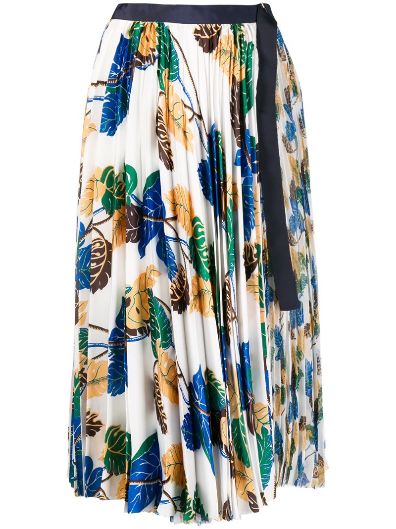 Sacai Leaf Print Skirt In White