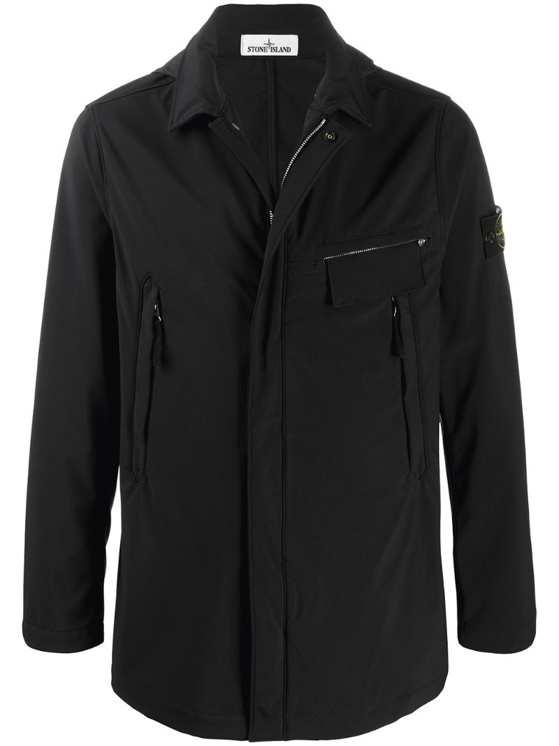 Stone Island Compass Logo Hooded Jacket In Black