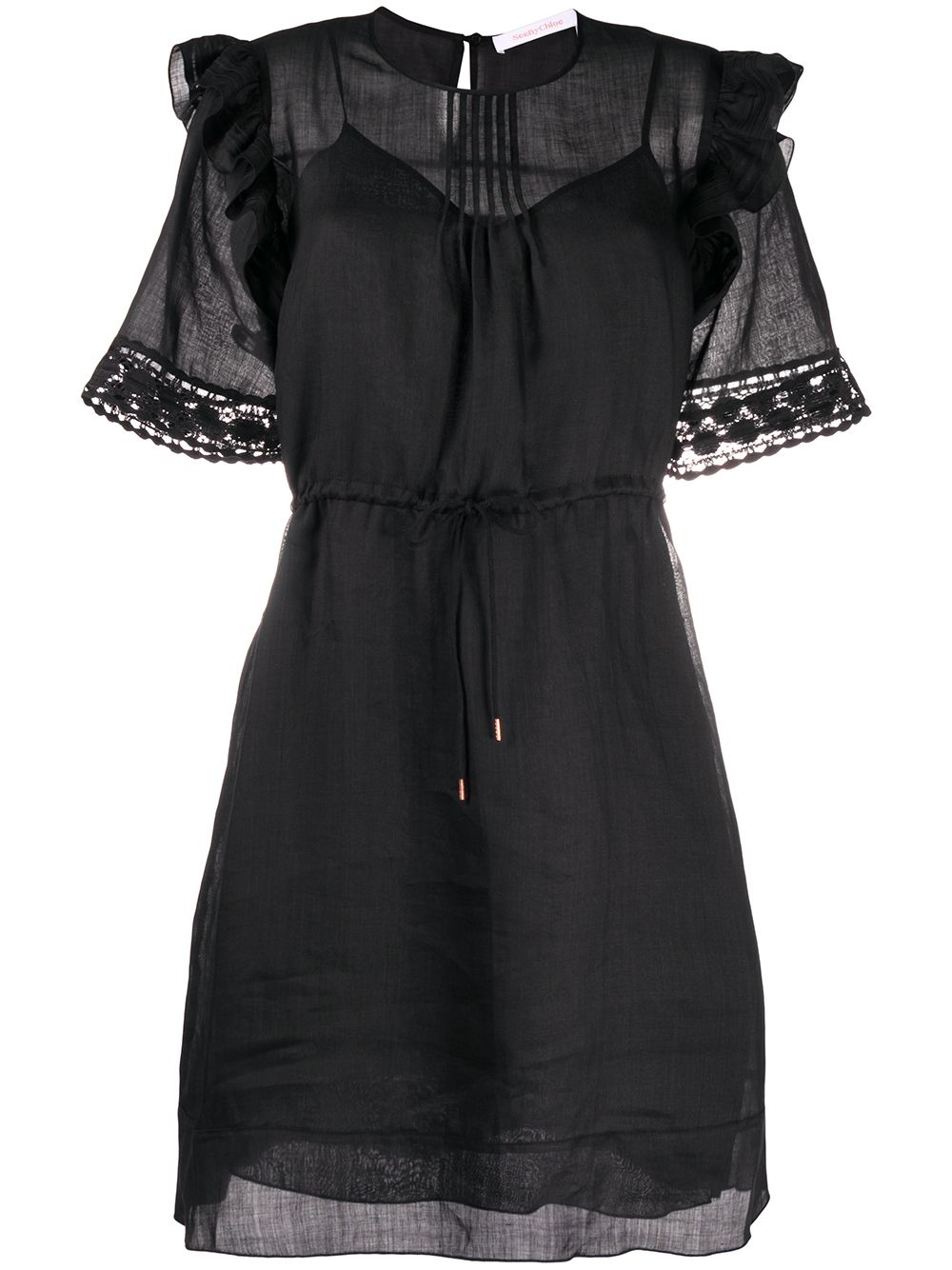 See By Chloé Embroidered Drawstring-waist Dress In Black