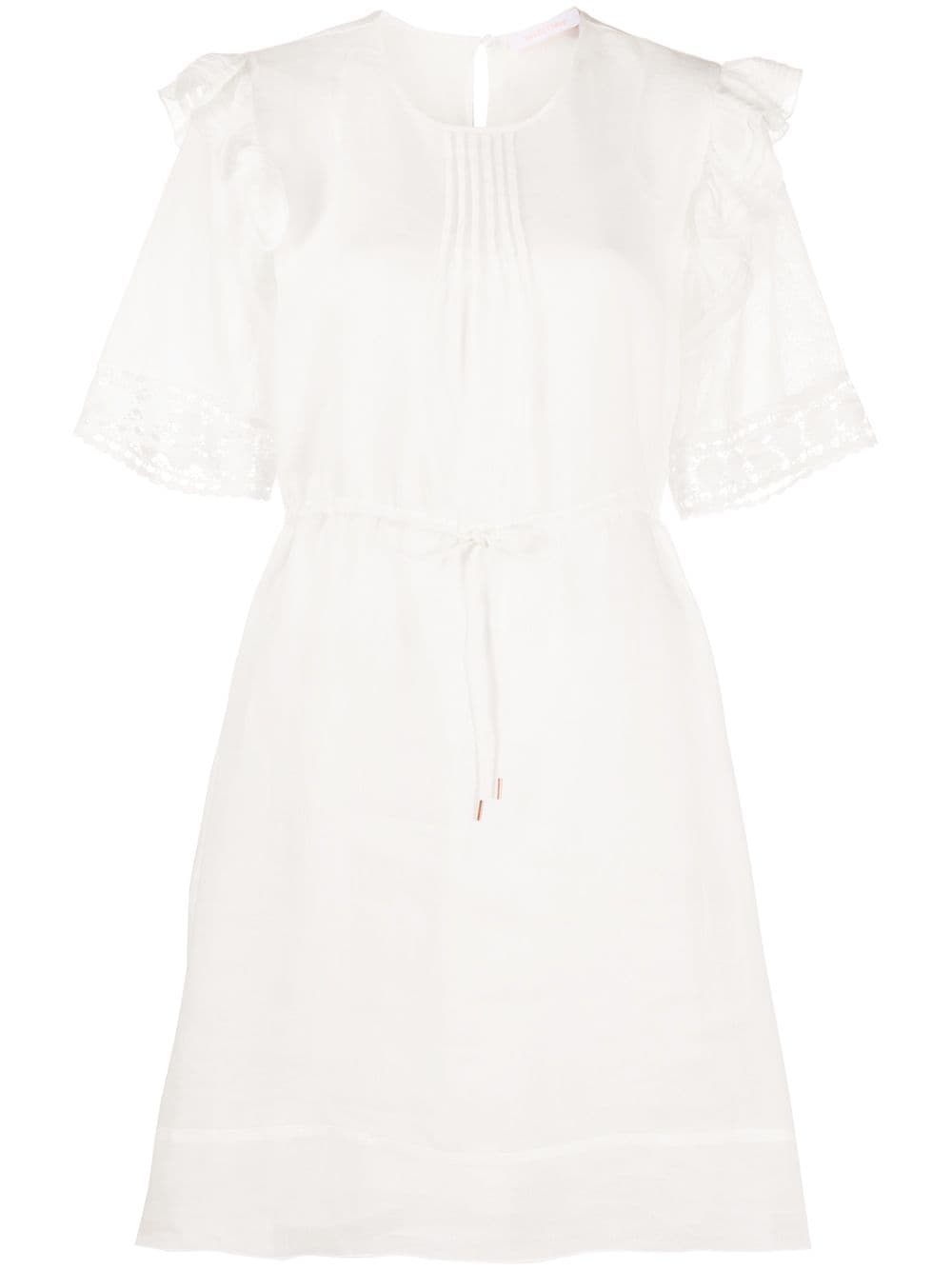 See By Chloé Embroidered Drawstring-waist Dress In White