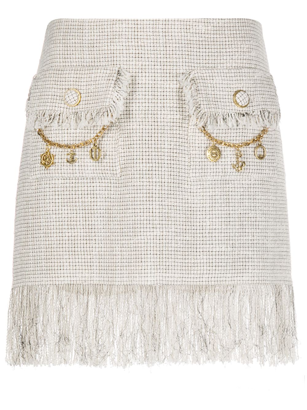 Elisabetta Franchi Fringed Tweed Skirt In Neutrals