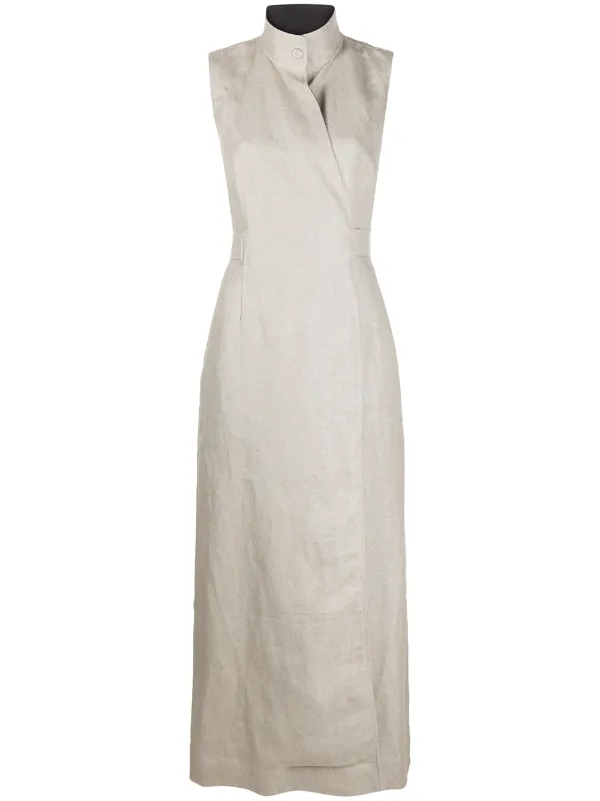 linen wrap midi dress