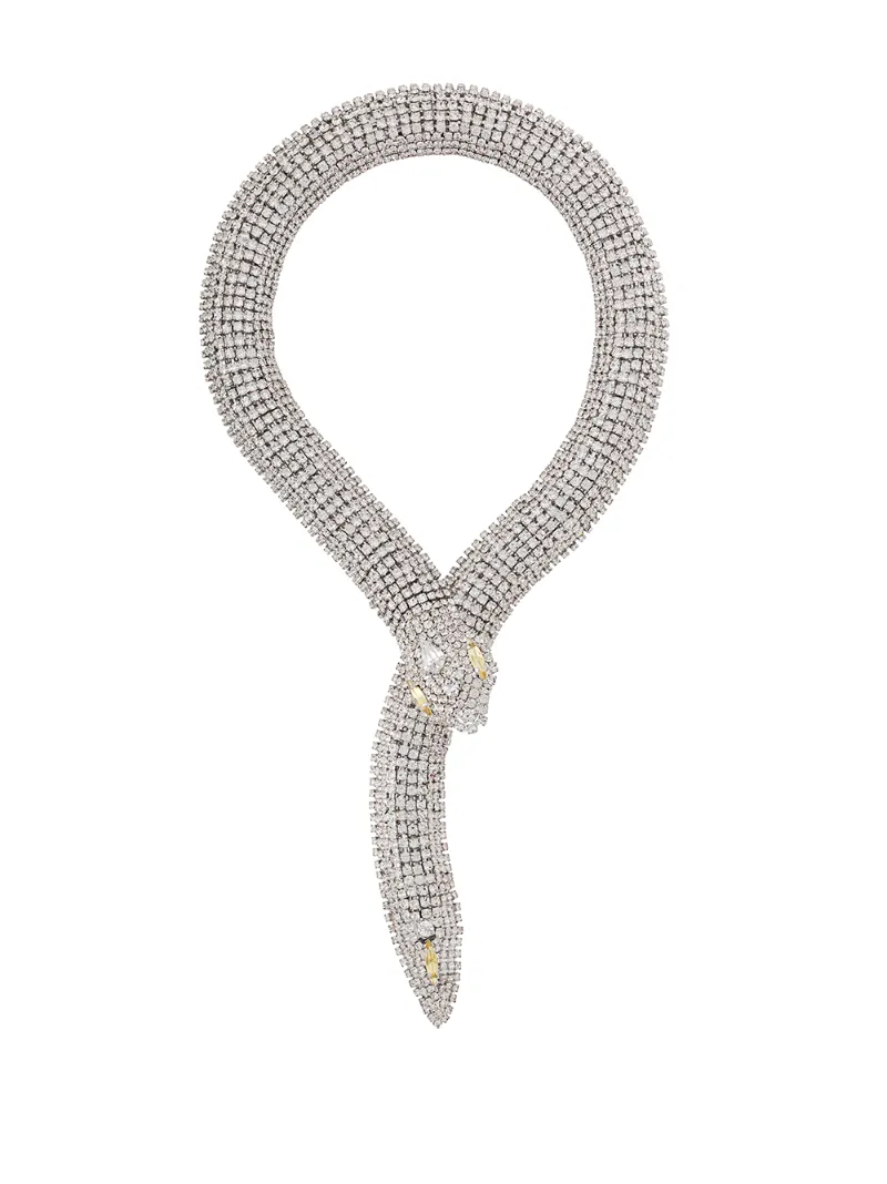 Alessandra Rich Crystal-embellished Snake Necklace In Silver