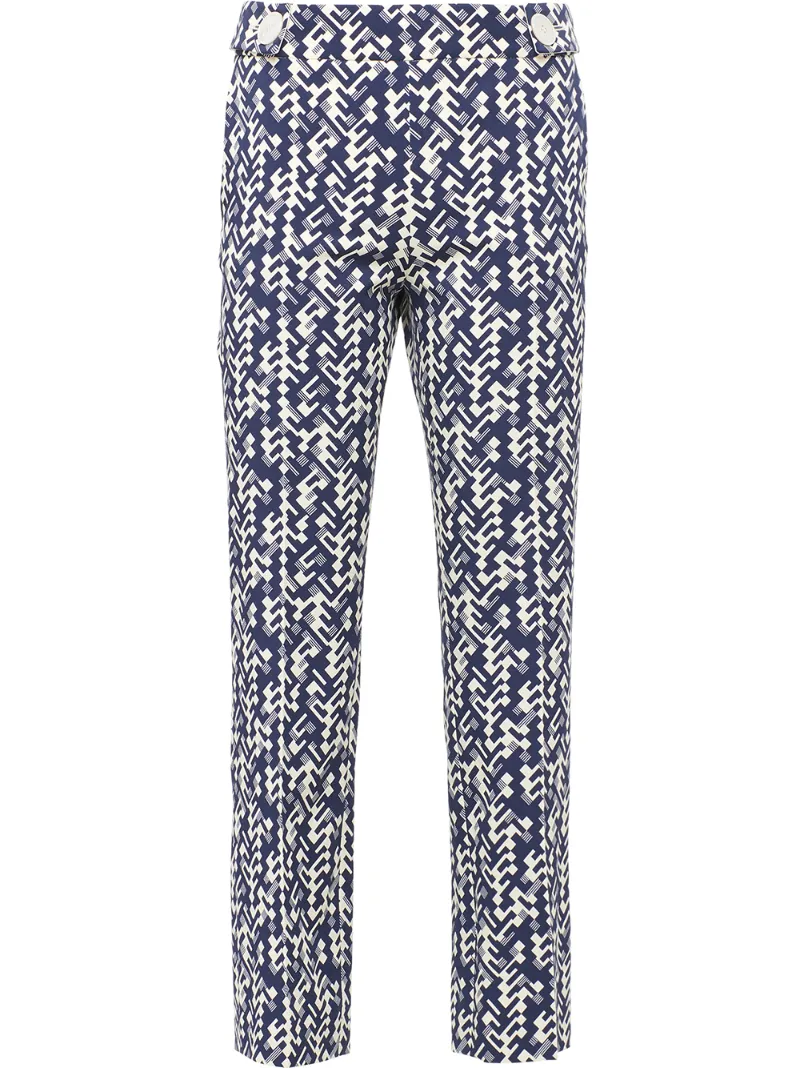 Shop Prada Graphic Print Cropped Trousers In Blue