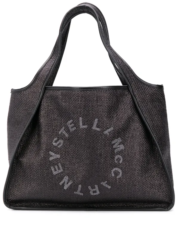 black woven tote bag