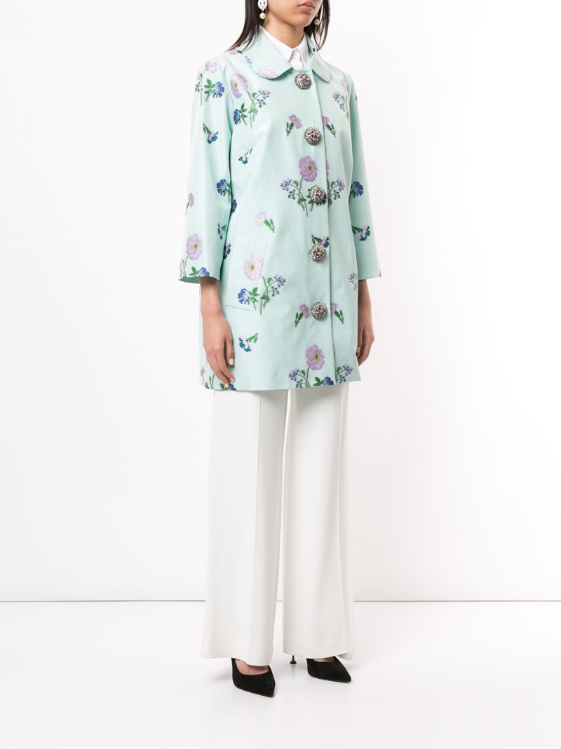 Shop Andrew Gn Floral Print Single-breasted Coat In Blue