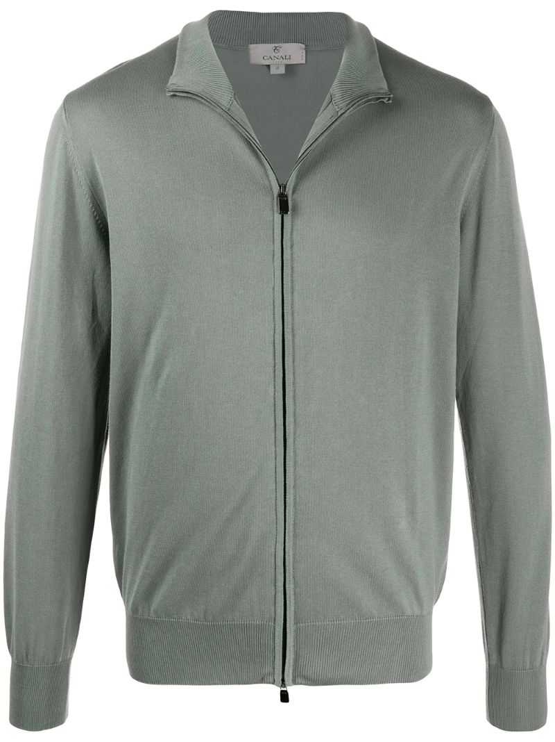 Canali Zipped-up Cardigan In Grey