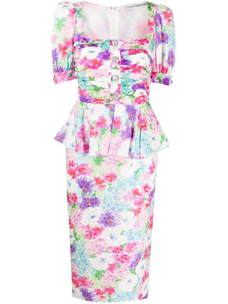 Alessandra Rich Floral Print Fitted Dress In Pink