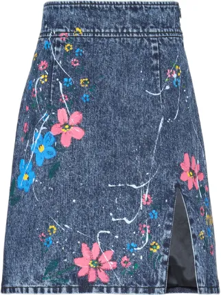 floral print denim skirt