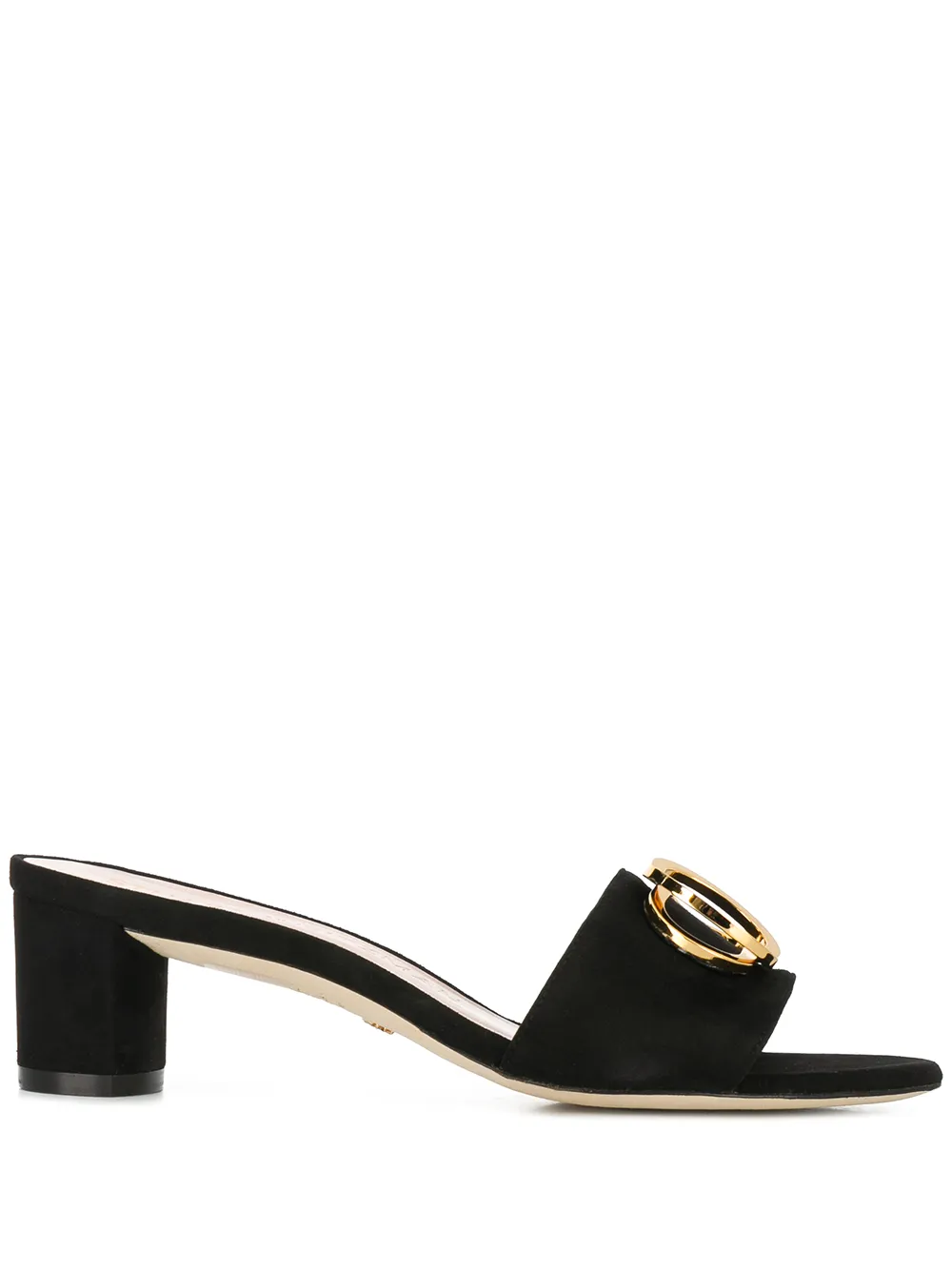 Stuart Weitzman Eveta 55mm Double Buckle Mules In Black