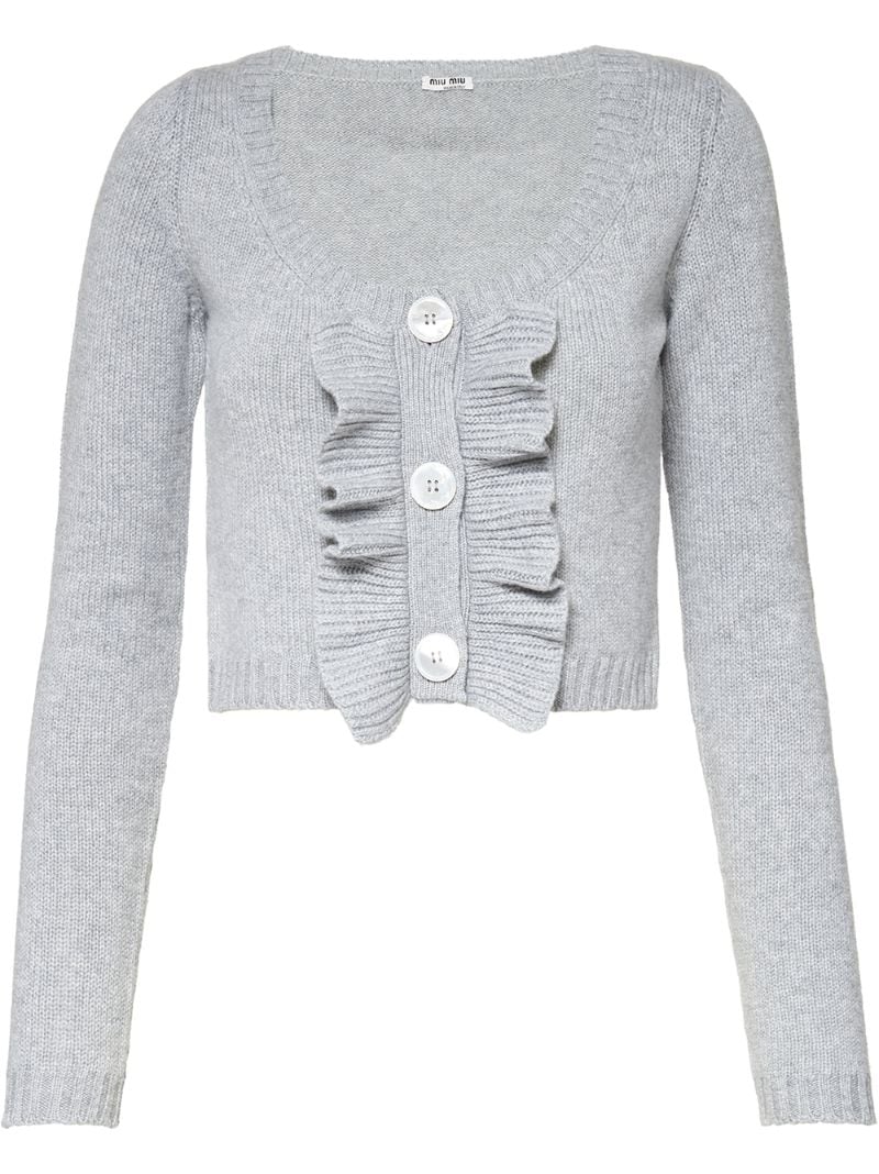 Miu Miu Cropped Ruffle Knitted Cardigan In Grey | ModeSens