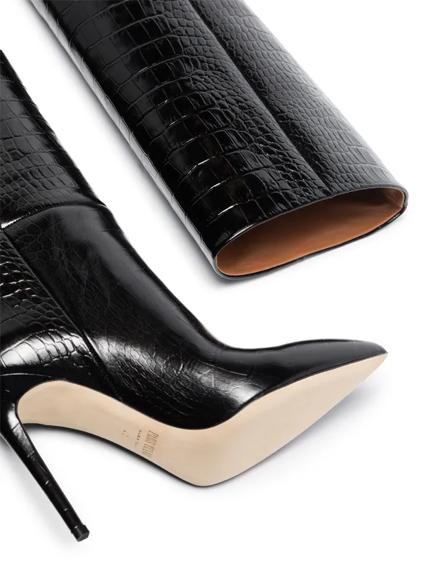 Paris Texas crocodile effect 105mm knee high Boots Farfetch