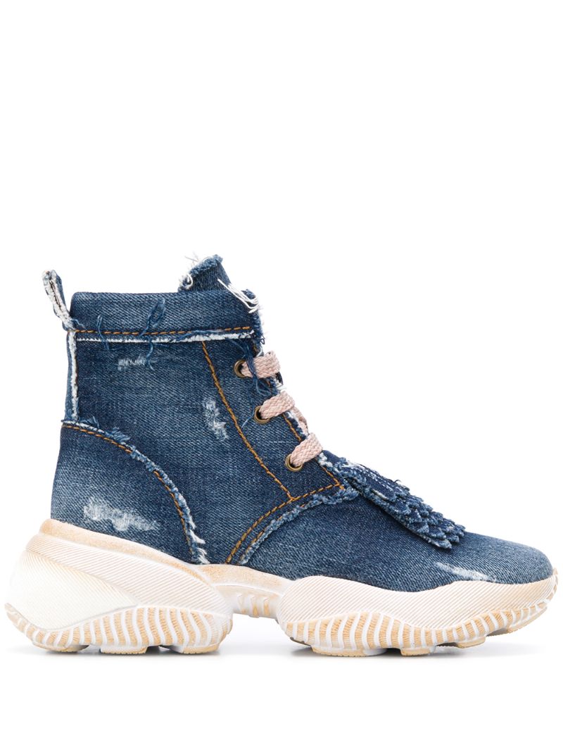 HOGAN INTERACTION DENIM HIGH-TOP SNEAKERS 