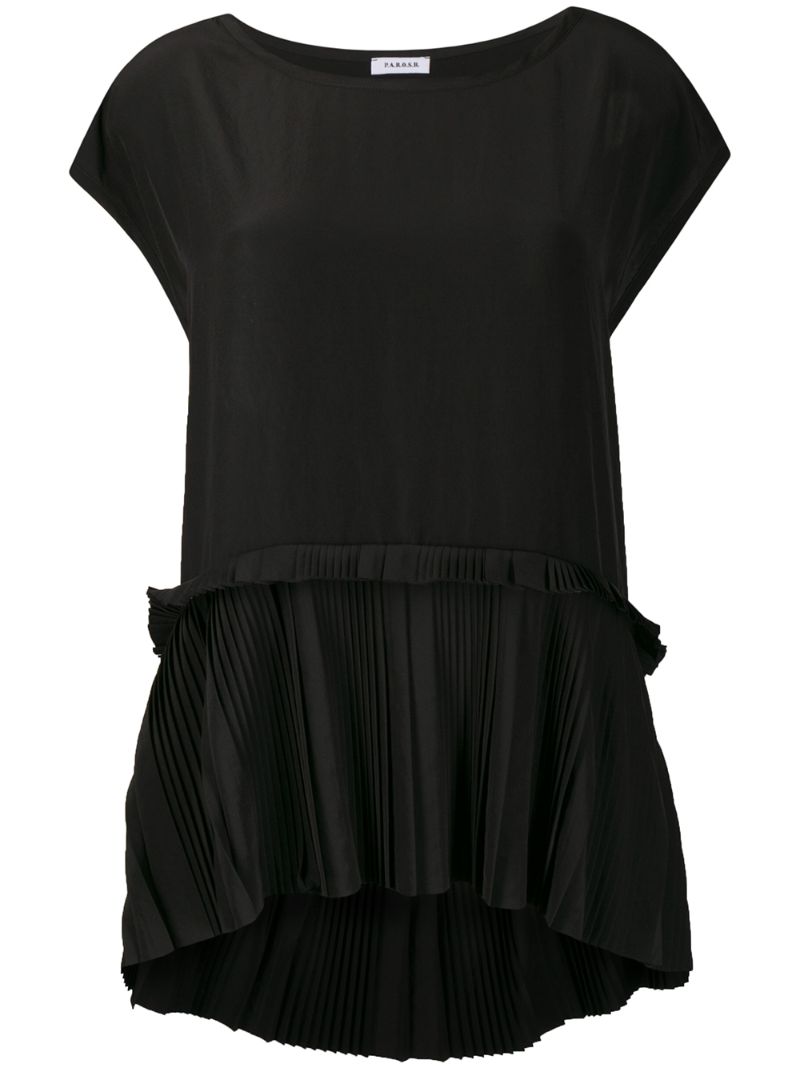 P.a.r.o.s.h Pleated Detail Asymmetric Hem Blouse In Black