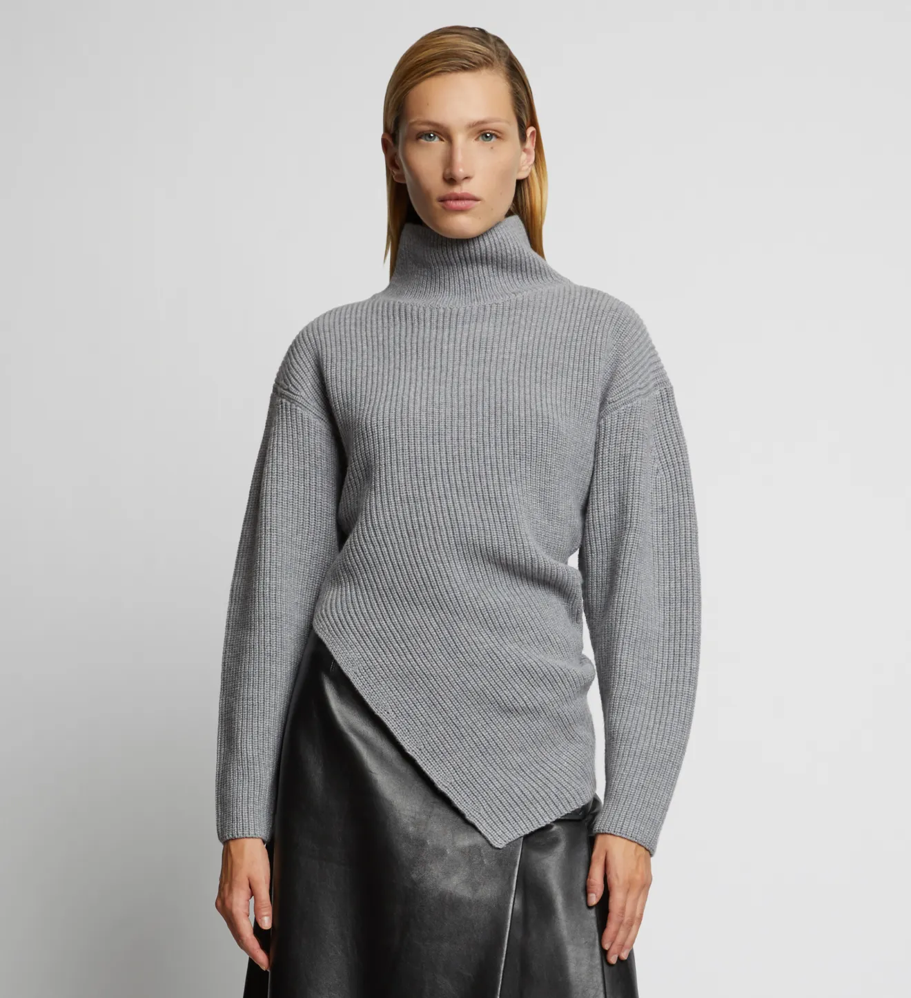 Asymmetric Merino Turtleneck Sweater in 