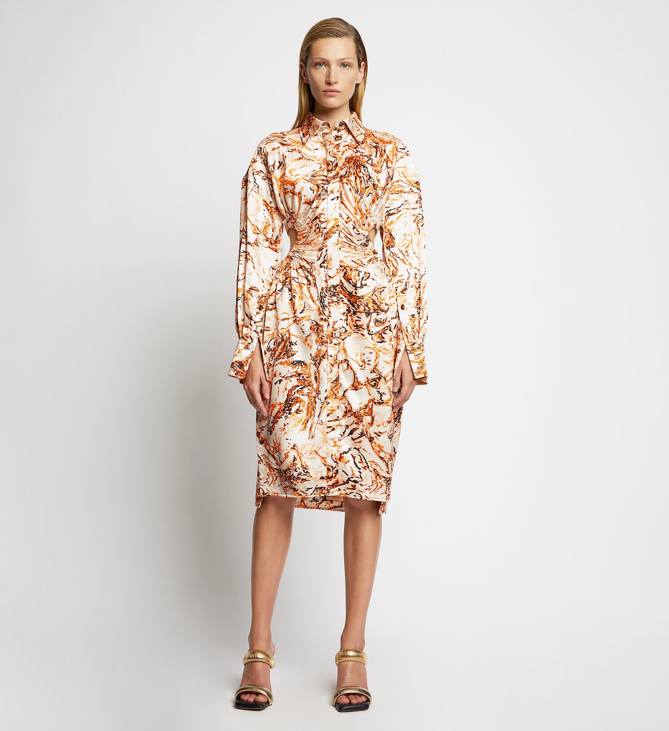 Painted Figures Satin Cut Out Dress