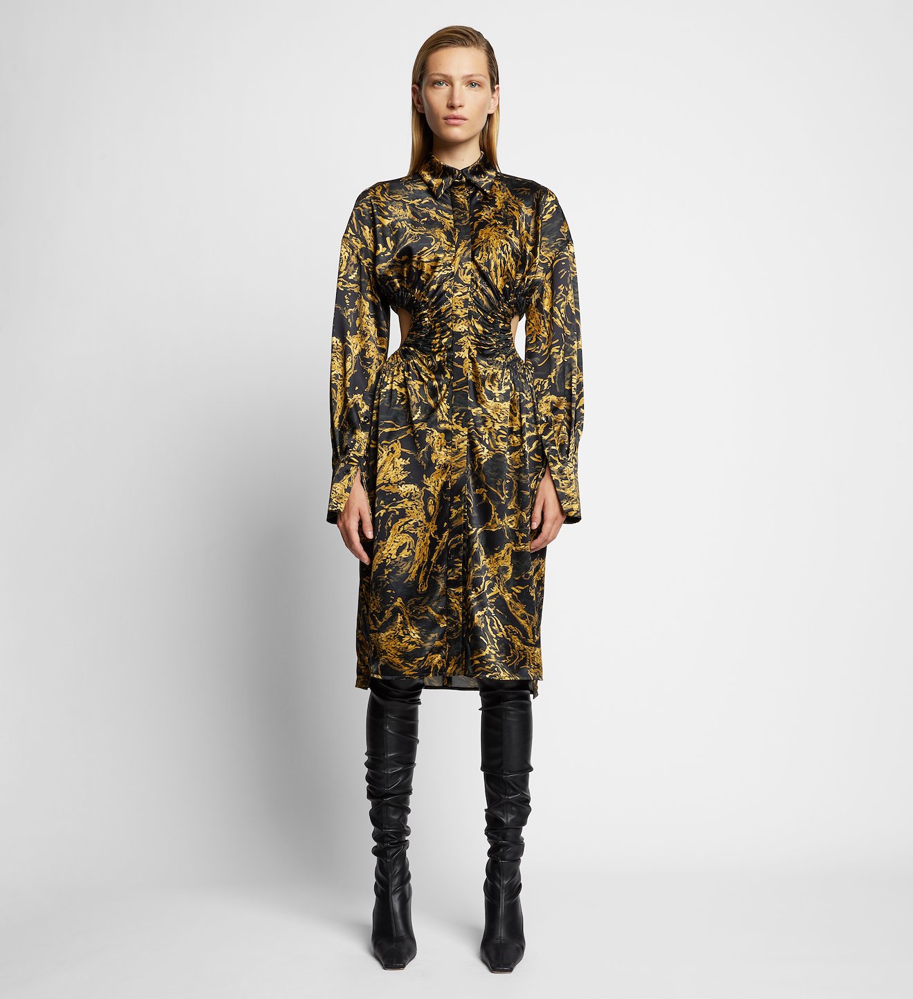 Painted Figures Satin Cut Out Dress