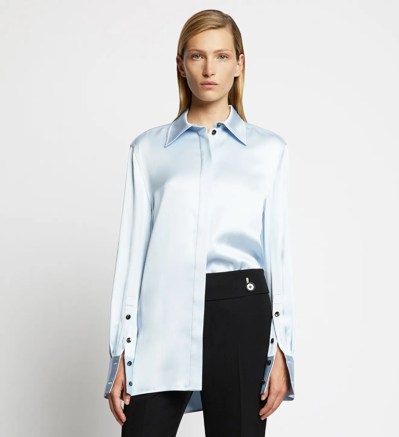 Satin Button Down Shirt in blue 