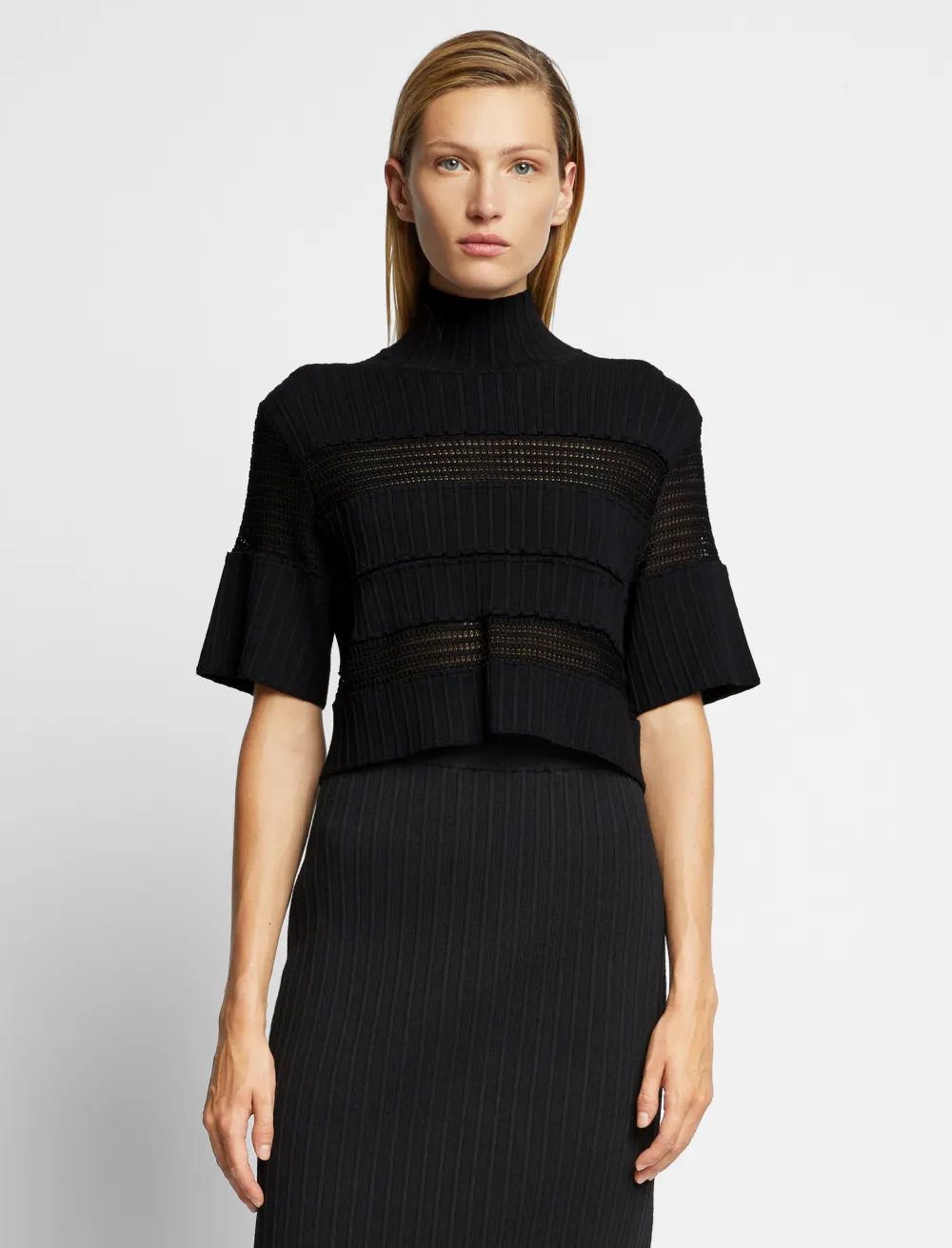 Image of Proenza Schouler Paneled Lace Rib Knit Top /black XS
