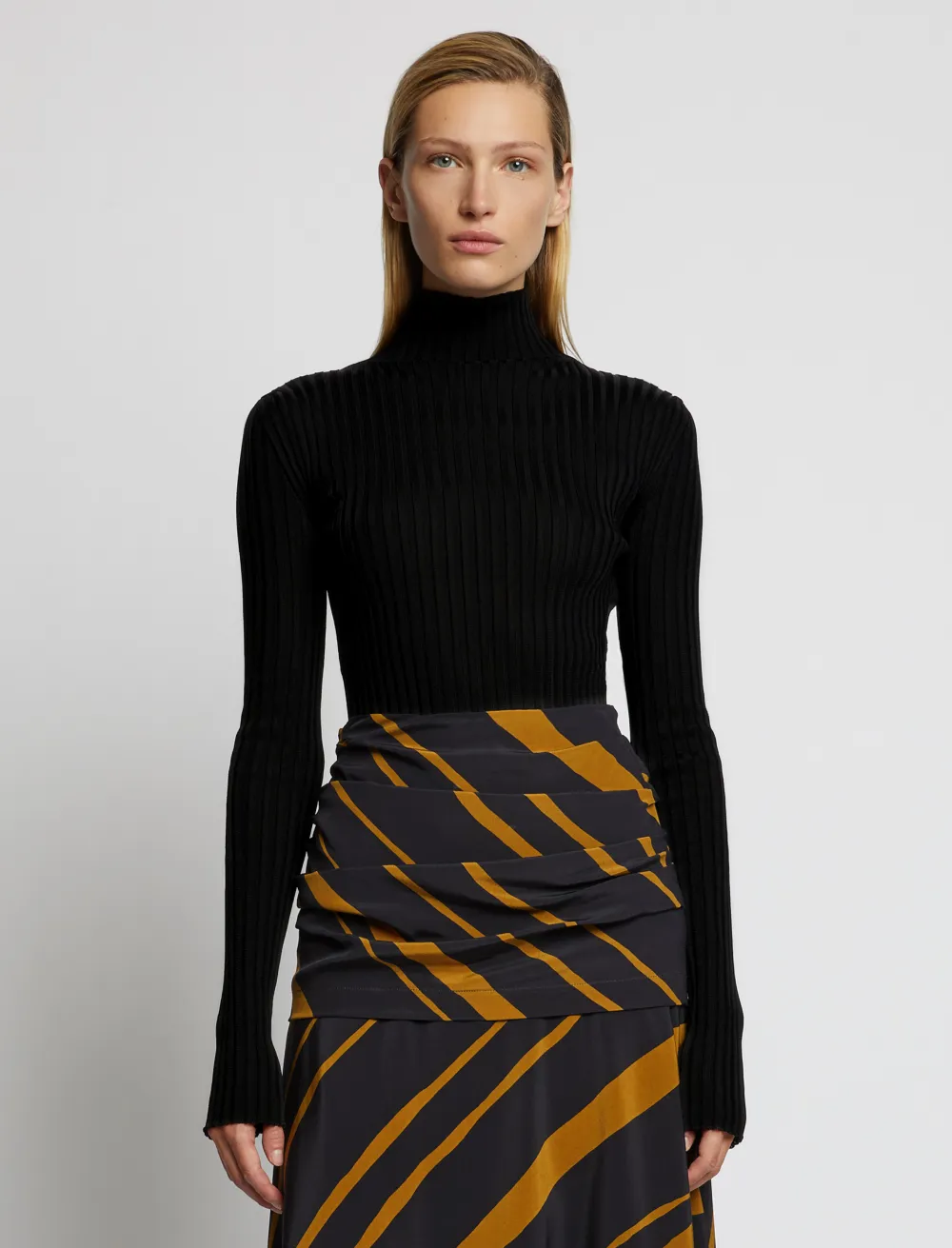 Image of Proenza Schouler Glossy Rib Knit Turtleneck Top /black XS