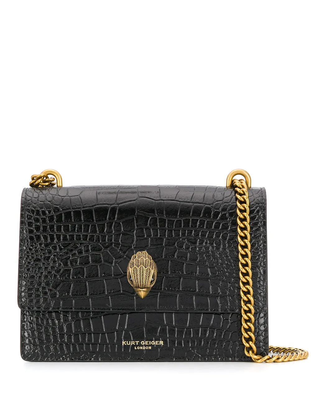 Shop Kurt Geiger Crocodile Embossed Shoulder Bag In Black