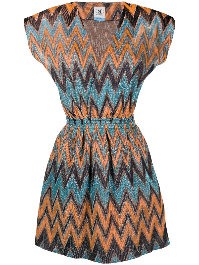 M Missoni Metallic-kleid Mit Zickzackmuster In Brown