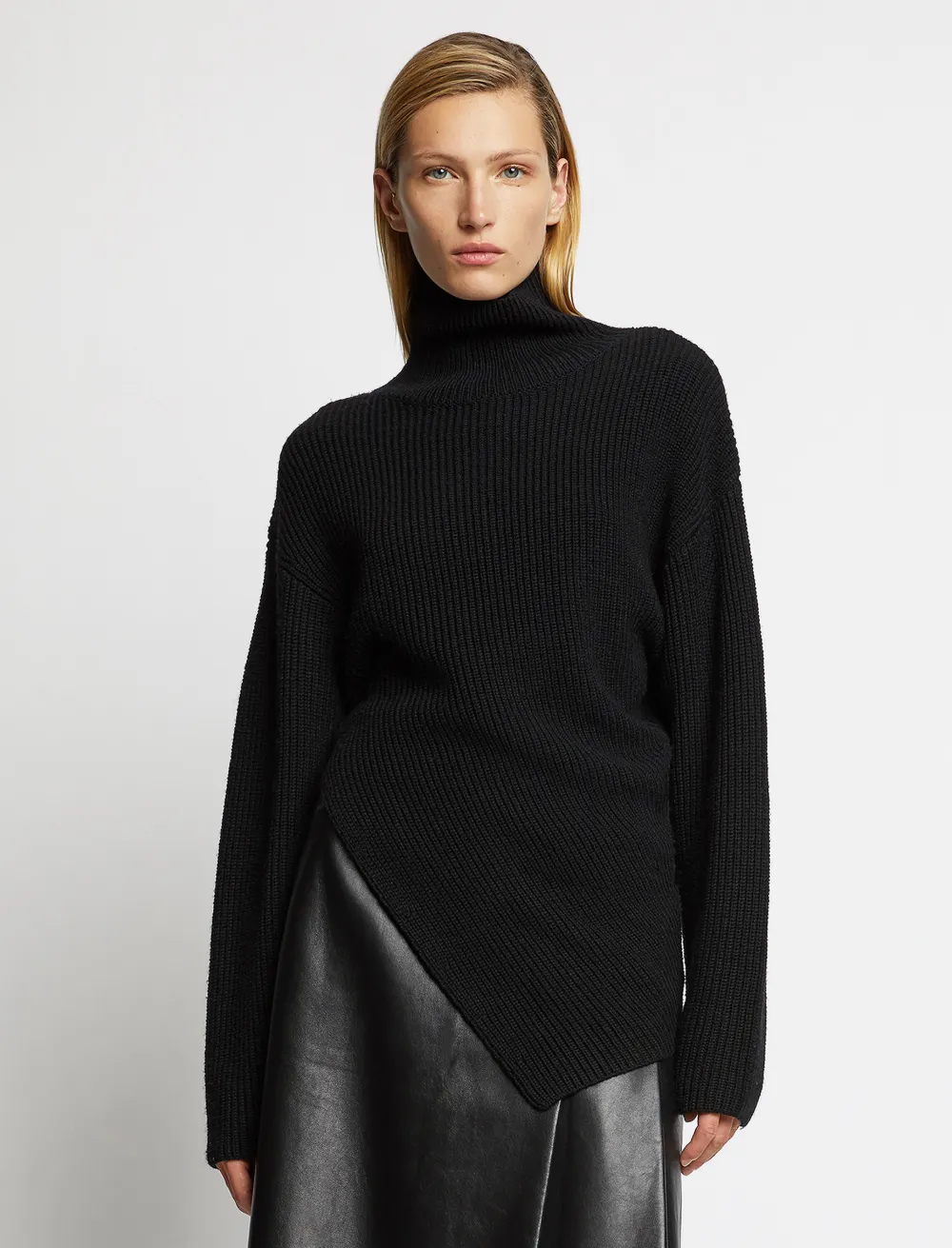 Image of Proenza Schouler Asymmetric Merino Turtleneck Sweater /black L