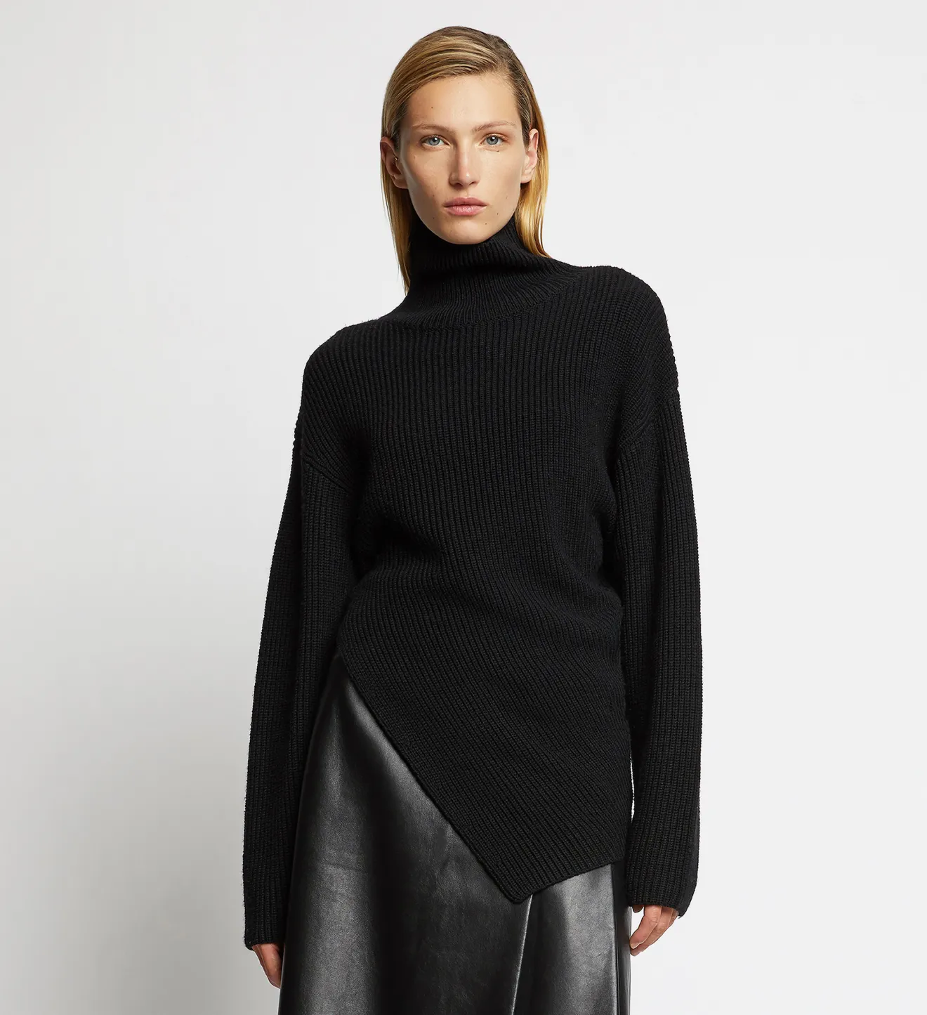 Asymmetric Merino Turtleneck Sweater in 