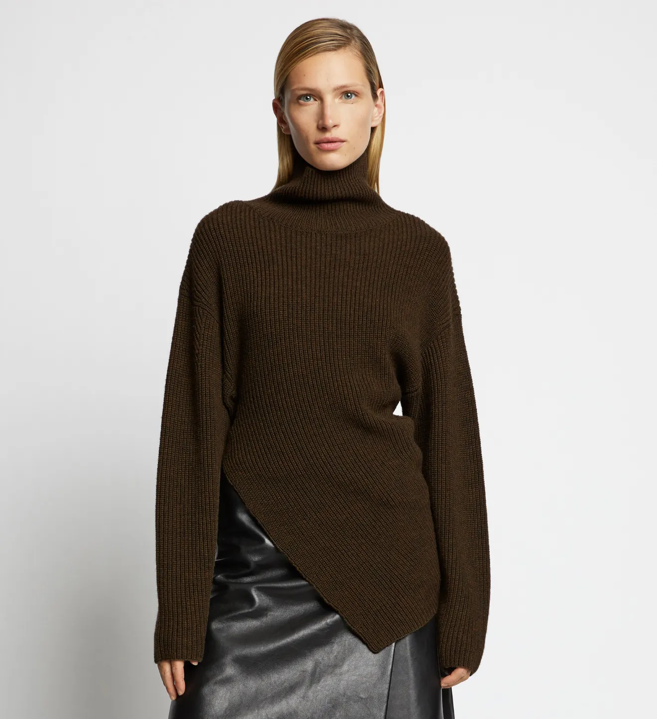 Asymmetric Merino Turtleneck Sweater in 