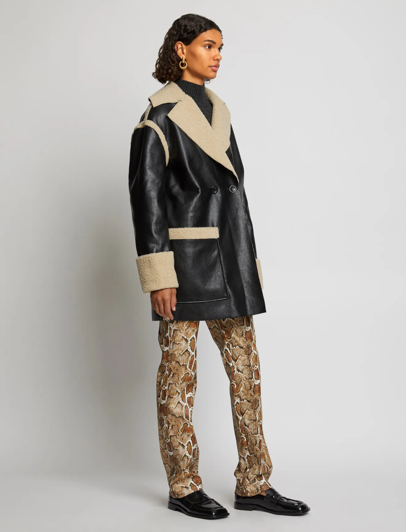 Faux Sherpa Reversible Coat in black 
