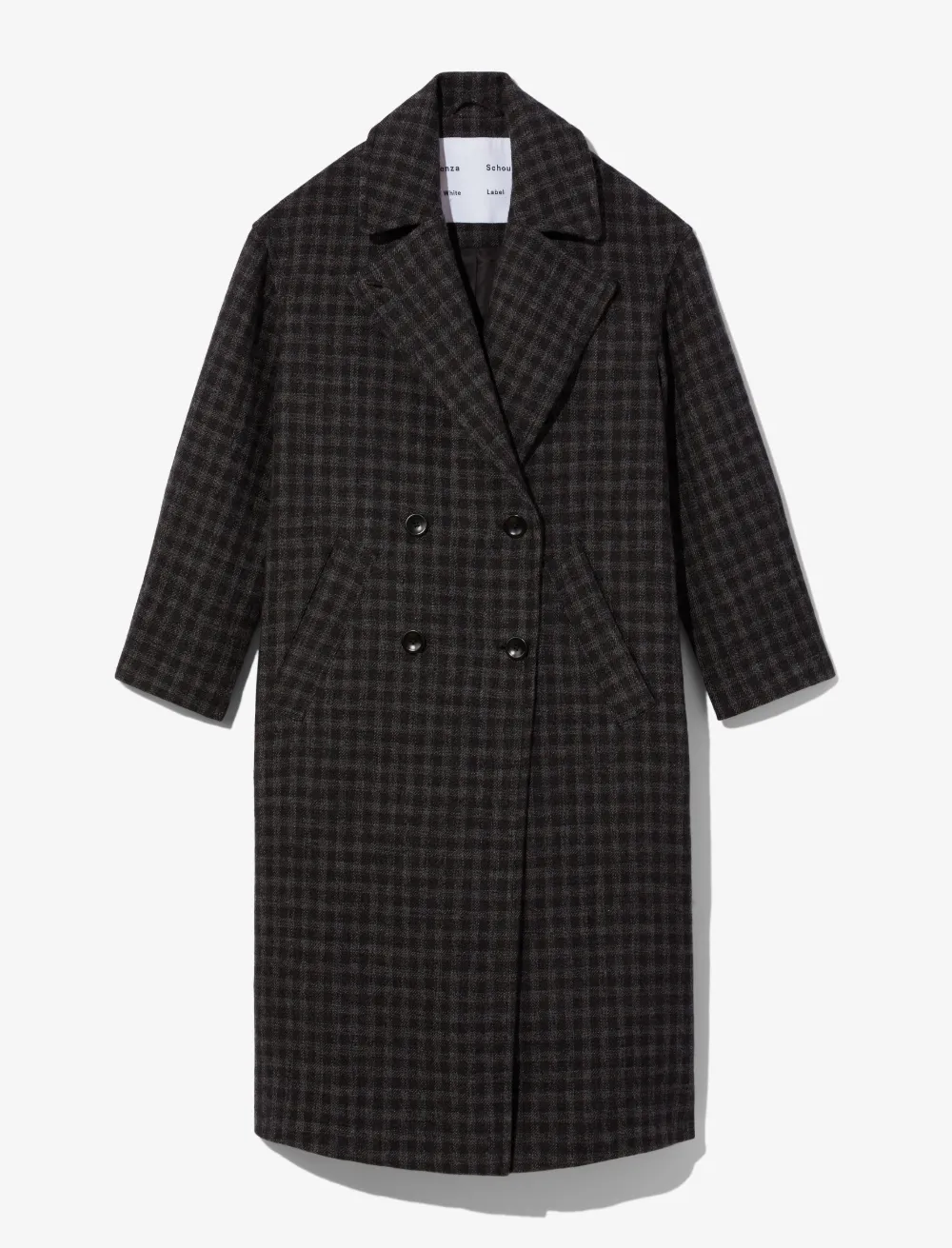 Image of Proenza Schouler White Label Checkered Plaid Double Breasted Coat /black XS