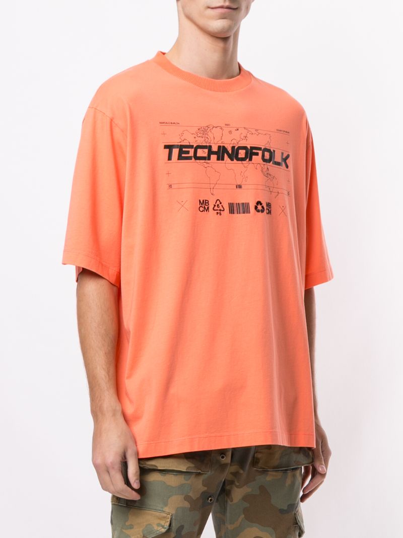 Shop Marcelo Burlon County Of Milan Technofolk Print T-shirt In Orange