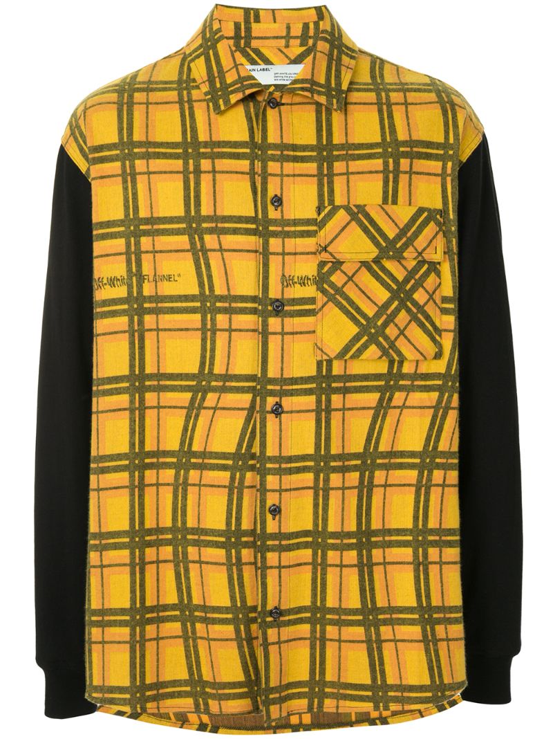 Shop Off-white Checked Oversized Shirt In Yellow