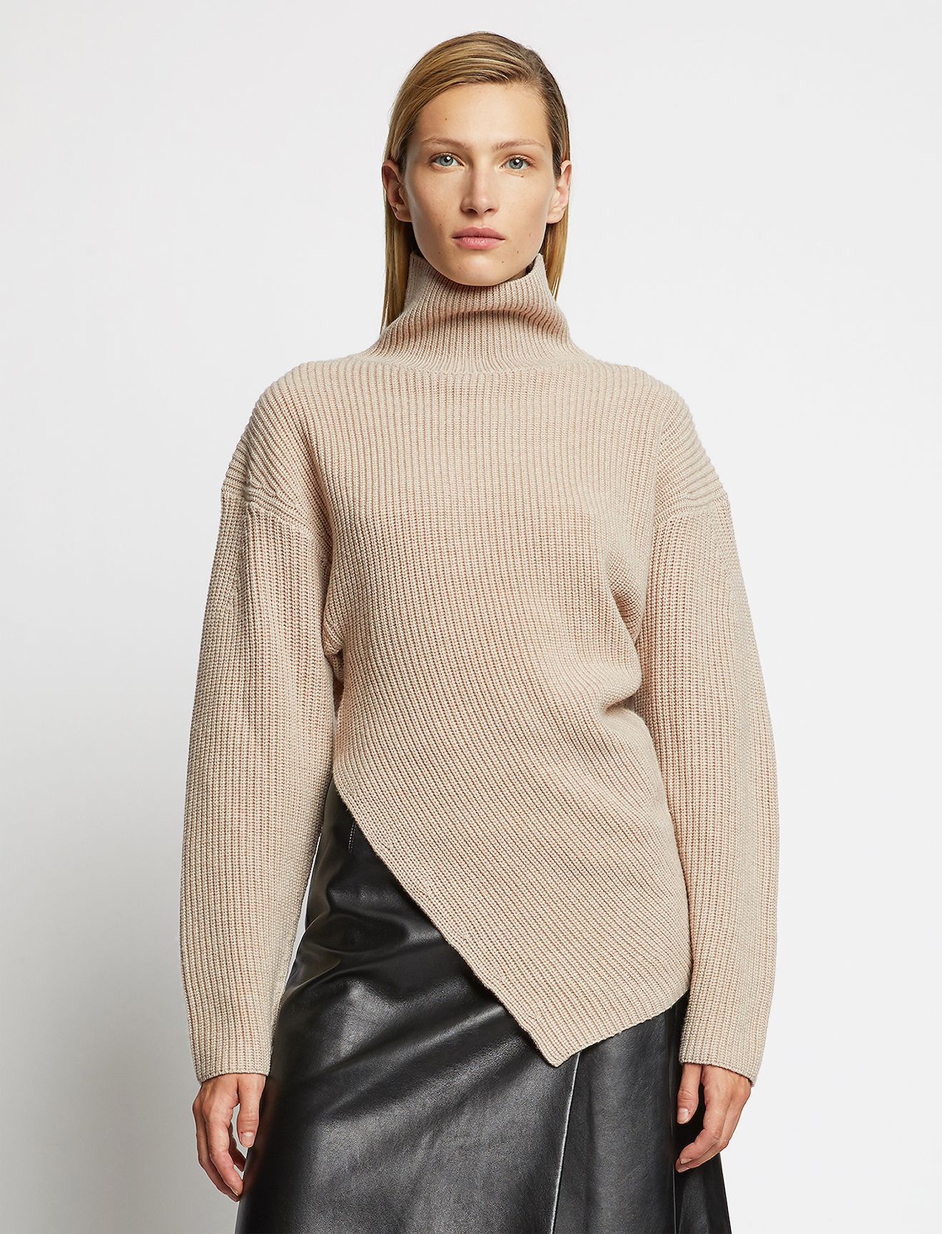 Asymmetric Merino Turtleneck Sweater in white | Proenza Schouler